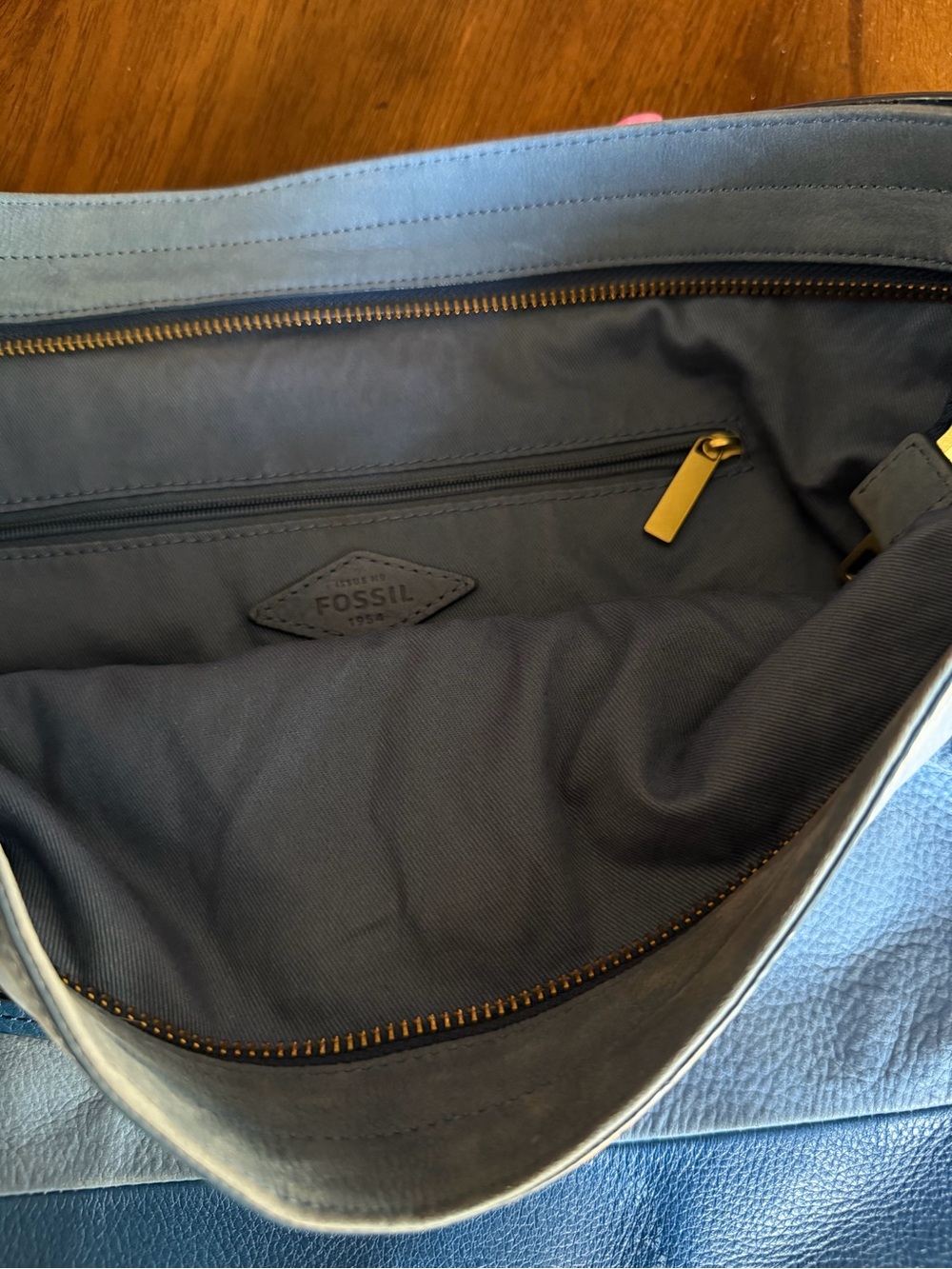 EUC Fossil Maya Hobo Leather Hobo Tote Shoulder Bag Blue - Picture 6 of 6